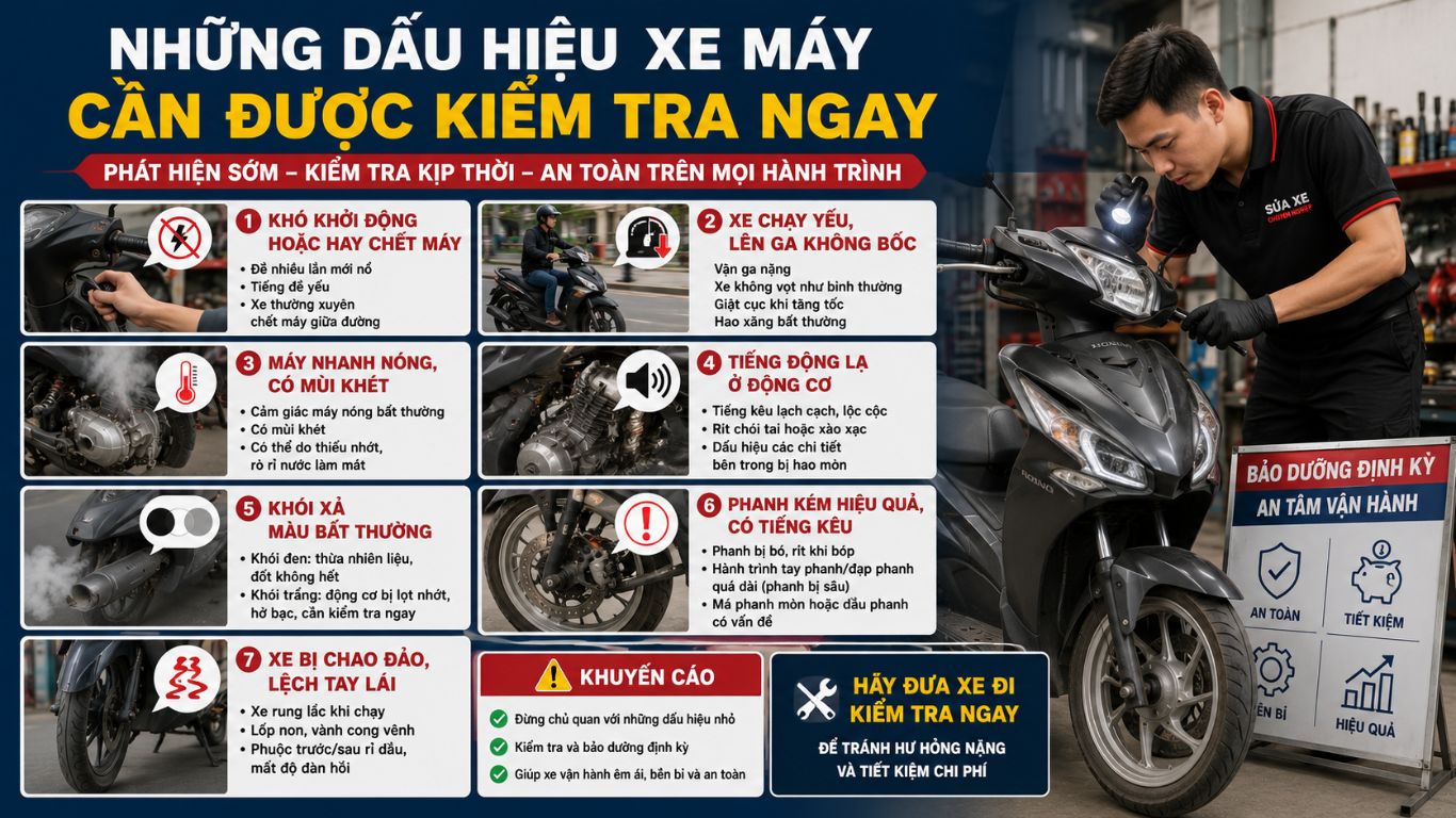 những dấu hiệu xe máy cần được kiểm tra 