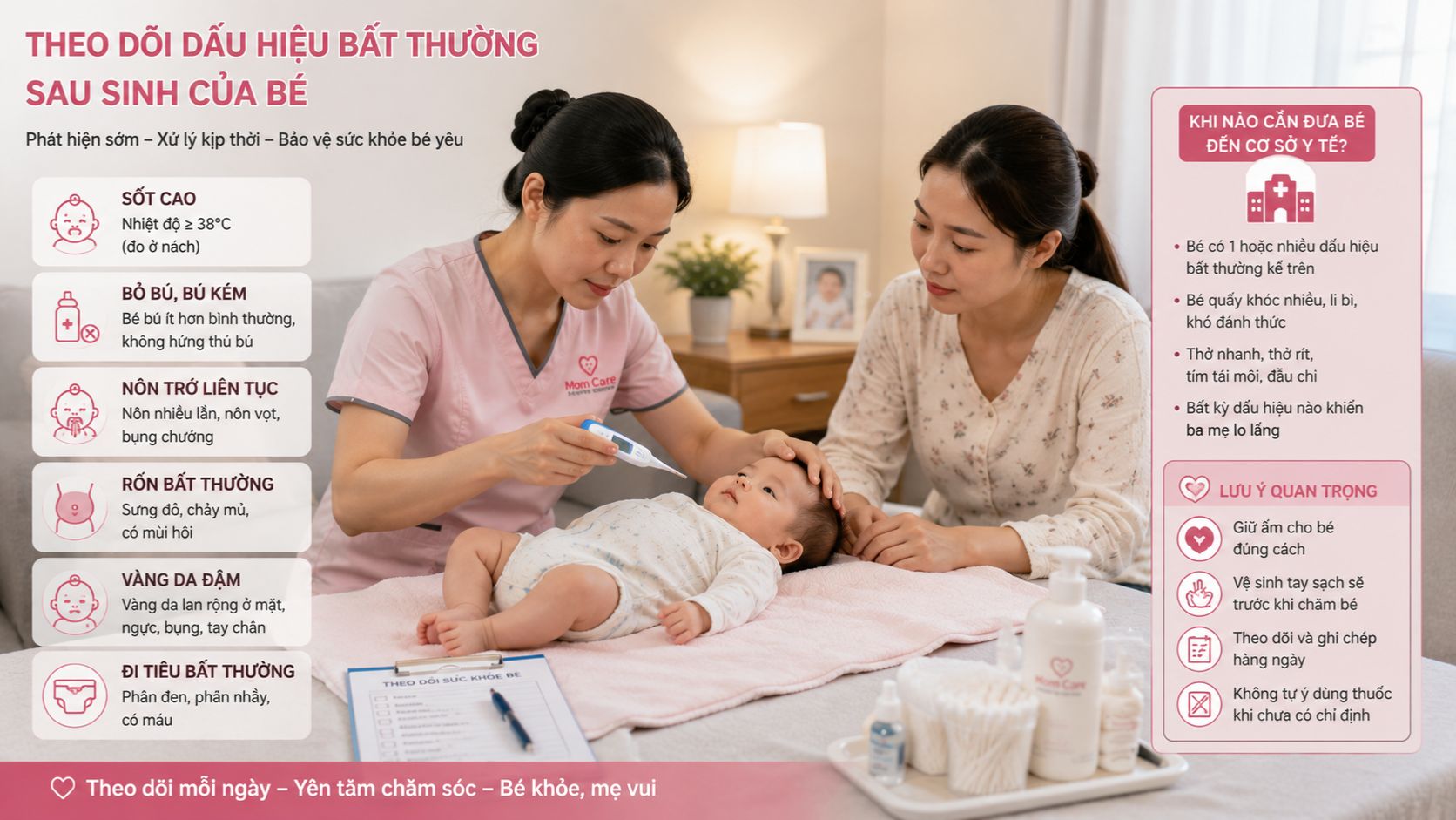 theo dõi dấu hiệu bất thường sau sinh của bé 